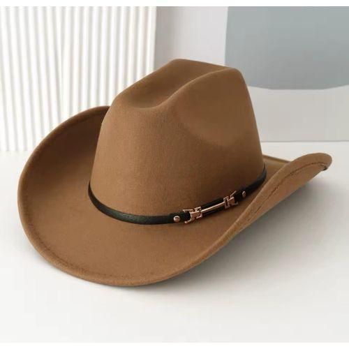 Classic Brown Wide-Brim Cowboy Hat – Premium Felt Western Hat with Adjustable Band, Stylish Durable Fedora-Style Cowgirl/Cowboy Hat for Outdoor, Travel & Fashion Wear