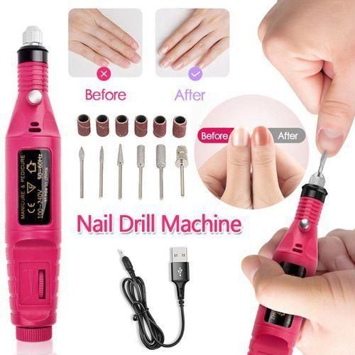 Portable Electric Nail Drill Machine, Rose Red ABS USB Rechargeable Nail File Kit, 12-Piece Manicure & Pedicure Set for Acrylic, Gel & Natural Nails
