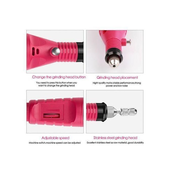 Portable Electric Nail Drill Machine, Rose Red ABS USB Rechargeable Nail File Kit, 12-Piece Manicure & Pedicure Set for Acrylic, Gel & Natural Nails