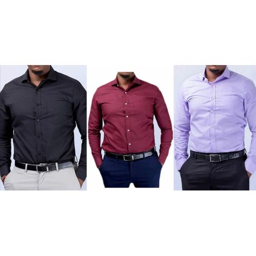 Men’s Fashion 3-Pack Official Shirts – Professional & Smart Casual Long-Sleeve Button-Down Shirts, Slim Fit Tailored Cut for Superior Comfort & Style, Classic Solid Colors, Ideal for Office, Bus