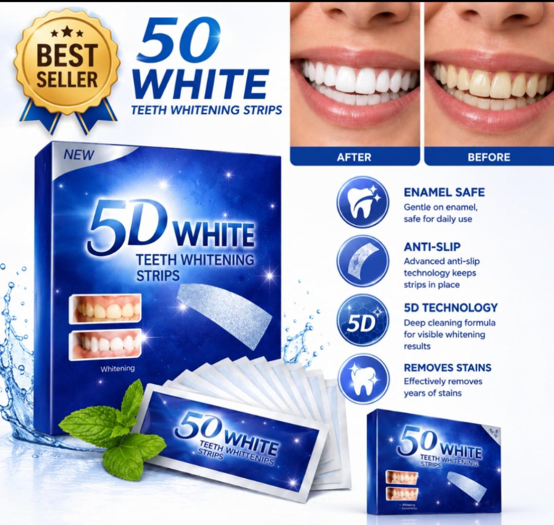 [UPGRADED] 5D Teeth Whitening Strips – Professional Enamel-Safe Kit for a Brighter, Stain-Free Smile- Dentist Recommended(50 Strips)