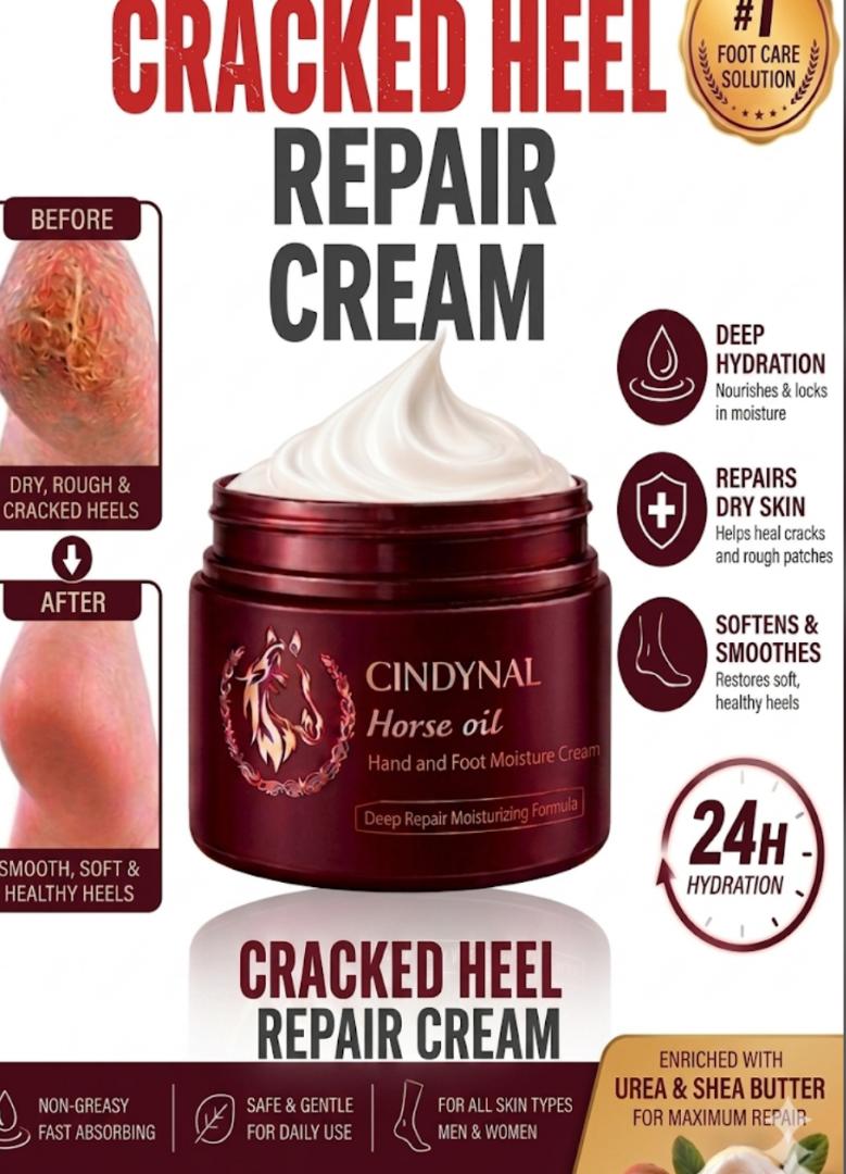 ​[ORIGINAL] Cindynal Horse Oil Cracked Heel Repair Cream (100g) – Deep Moisture with Urea & Shea Butter for Soft, Smooth Feet.