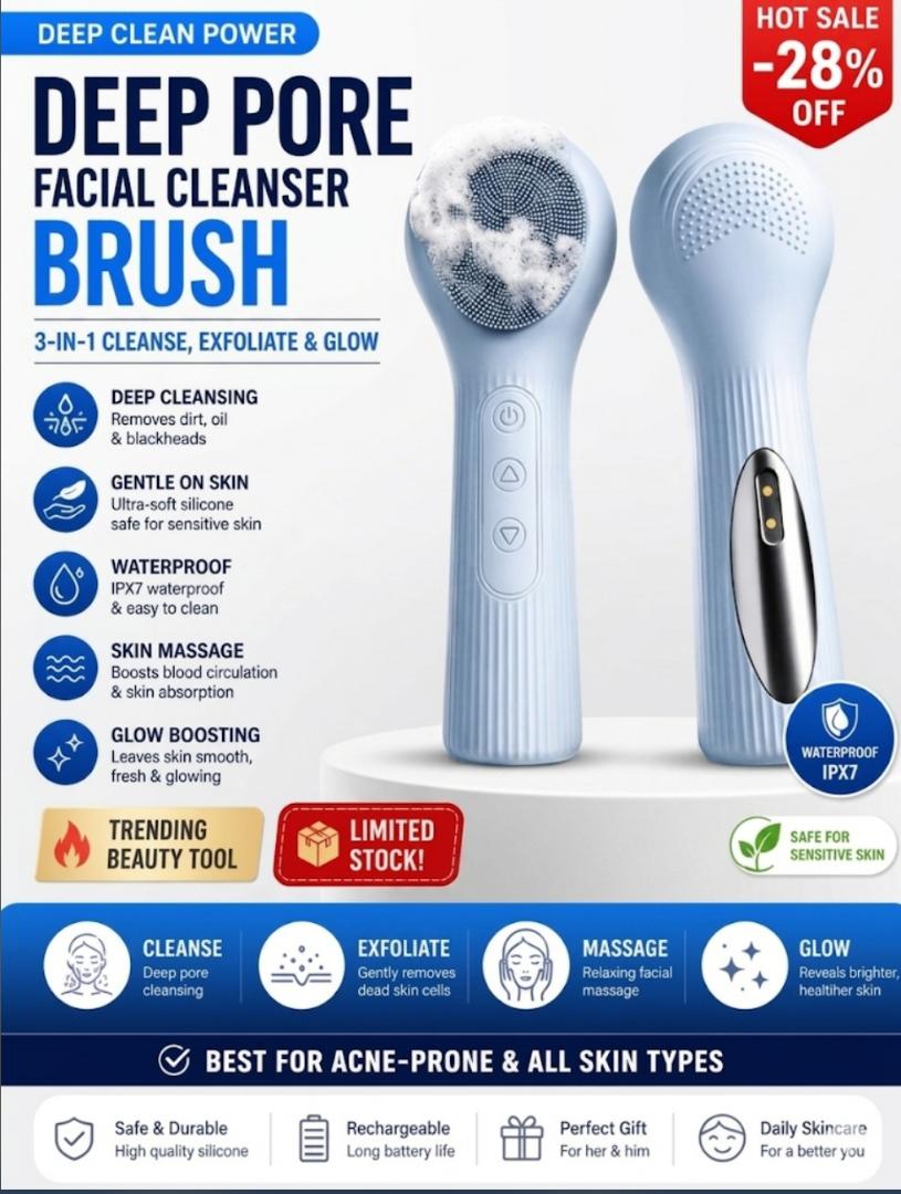 [BEST] 3-in-1 Electric Facial Cleansing Brush 🌟 Deep Pore Silicone Scrubber & Massager. RECHARGEABLE.