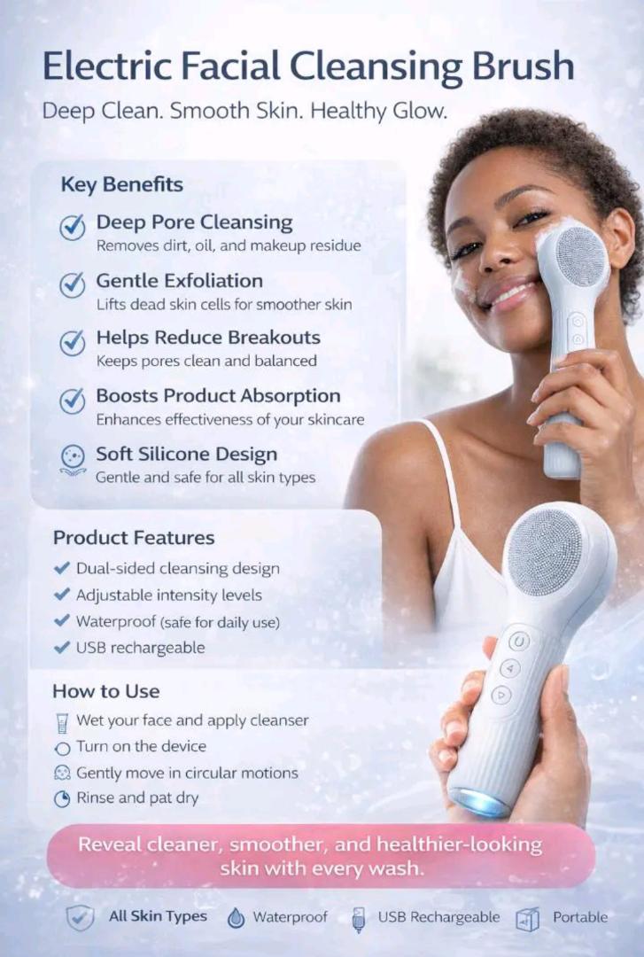 [BEST] 3-in-1 Electric Facial Cleansing Brush 🌟 Deep Pore Silicone Scrubber & Massager. RECHARGEABLE.