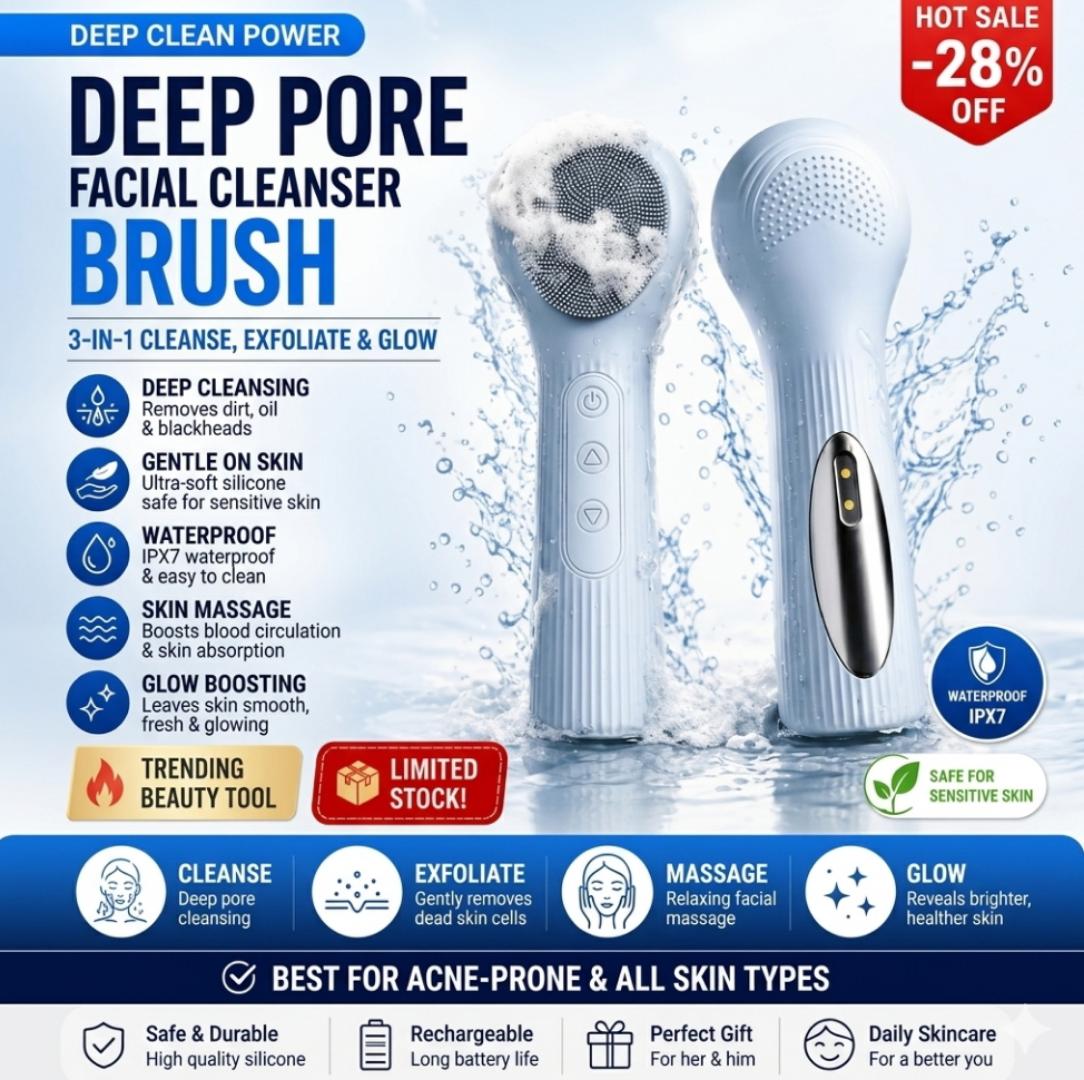 [BEST] 3-in-1 Electric Facial Cleansing Brush 🌟 Deep Pore Silicone Scrubber & Massager. RECHARGEABLE.