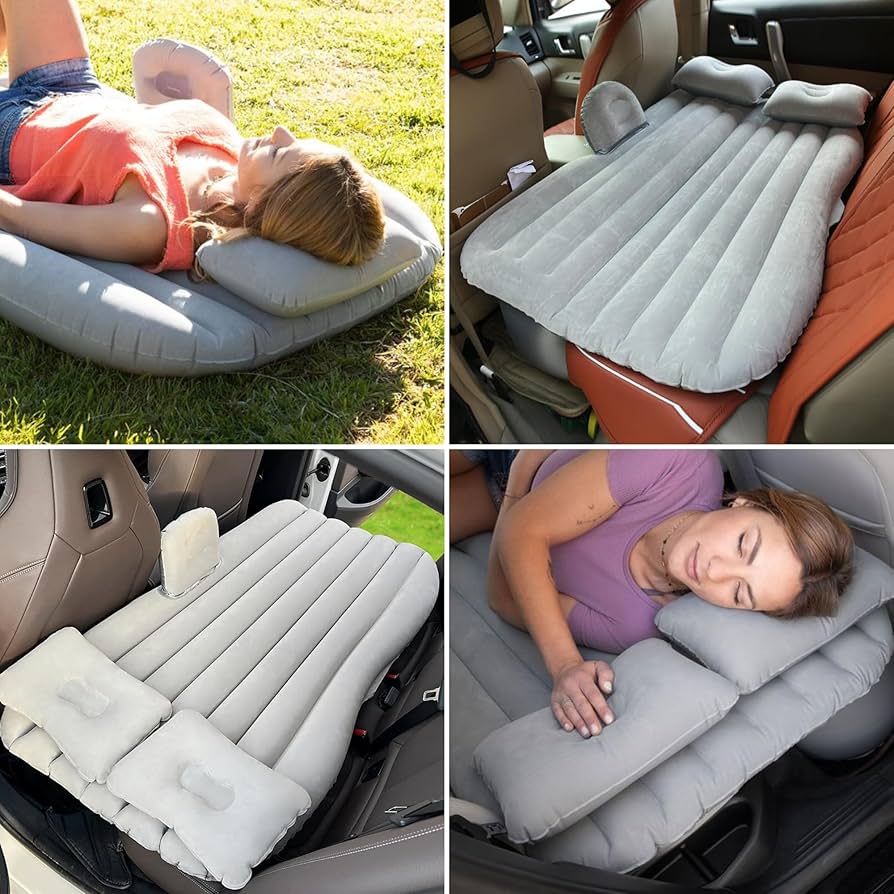 Portable Inflatable Car Back Seat Air Mattress Bed with 2 Pillows, Ideal for sleeping on the car back seat
Comes with a pump powered through the car cigar lighter socket