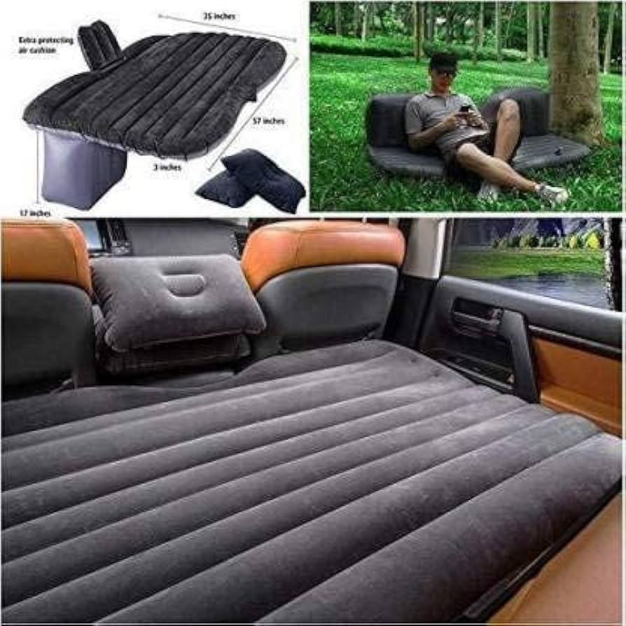 Portable Inflatable Car Back Seat Air Mattress Bed with 2 Pillows, Ideal for sleeping on the car back seat
Comes with a pump powered through the car cigar lighter socket