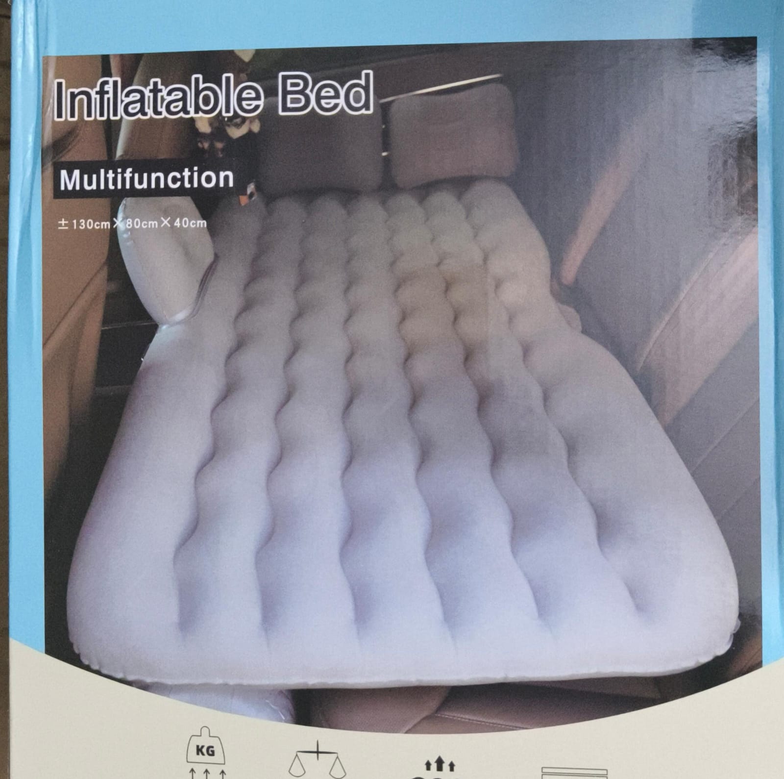 Portable Inflatable Car Back Seat Air Mattress Bed with 2 Pillows, Ideal for sleeping on the car back seat
Comes with a pump powered through the car cigar lighter socket
