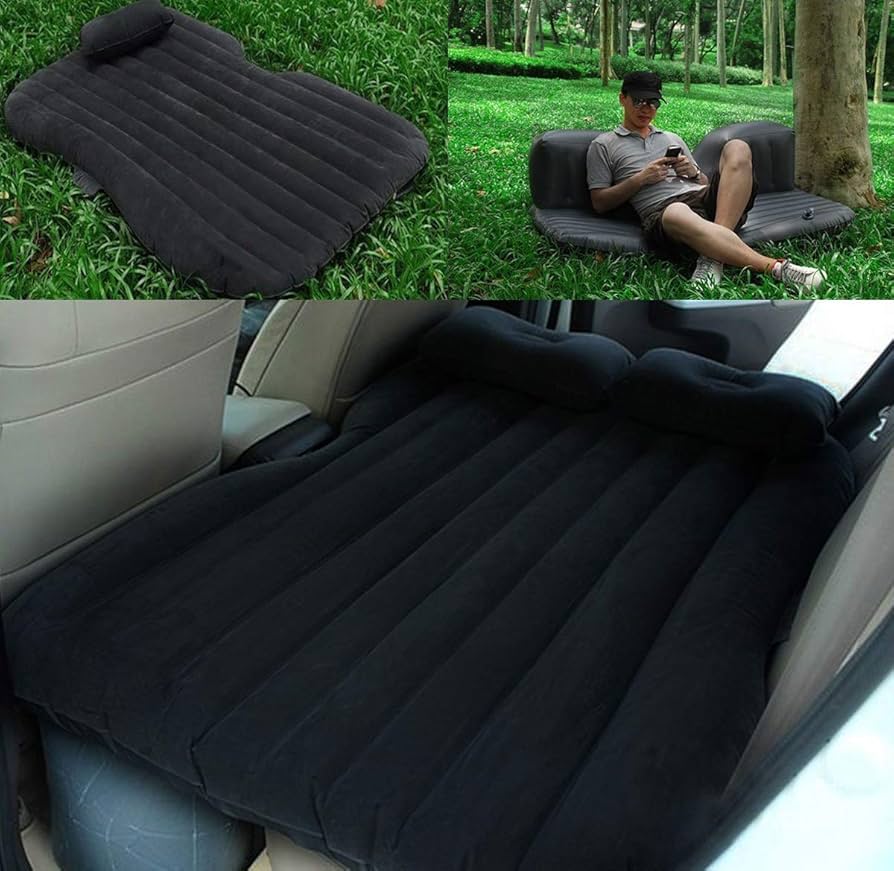 Portable Inflatable Car Back Seat Air Mattress Bed with 2 Pillows, Ideal for sleeping on the car back seat
Comes with a pump powered through the car cigar lighter socket