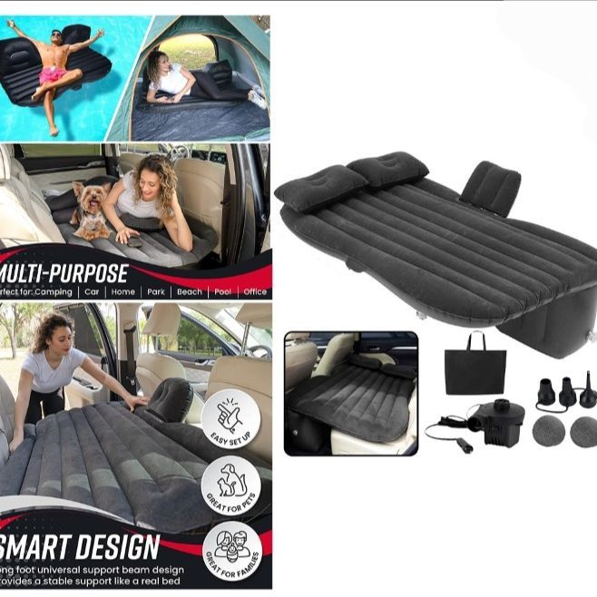 Portable Inflatable Car Back Seat Air Mattress Bed with 2 Pillows, Ideal for sleeping on the car back seat
Comes with a pump powered through the car cigar lighter socket