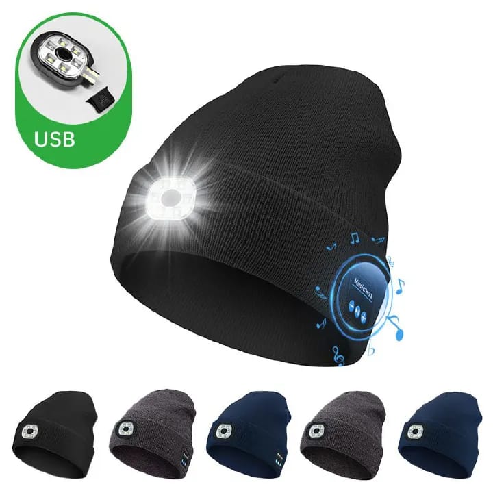 Bluetooth hat unisex wireless headset knitted hat  Bluetooth receiver audio music Bluetooth headset with headlamp, comfortable, strong bass,clear calls, 22hrs of non stop music, fast charge, washable