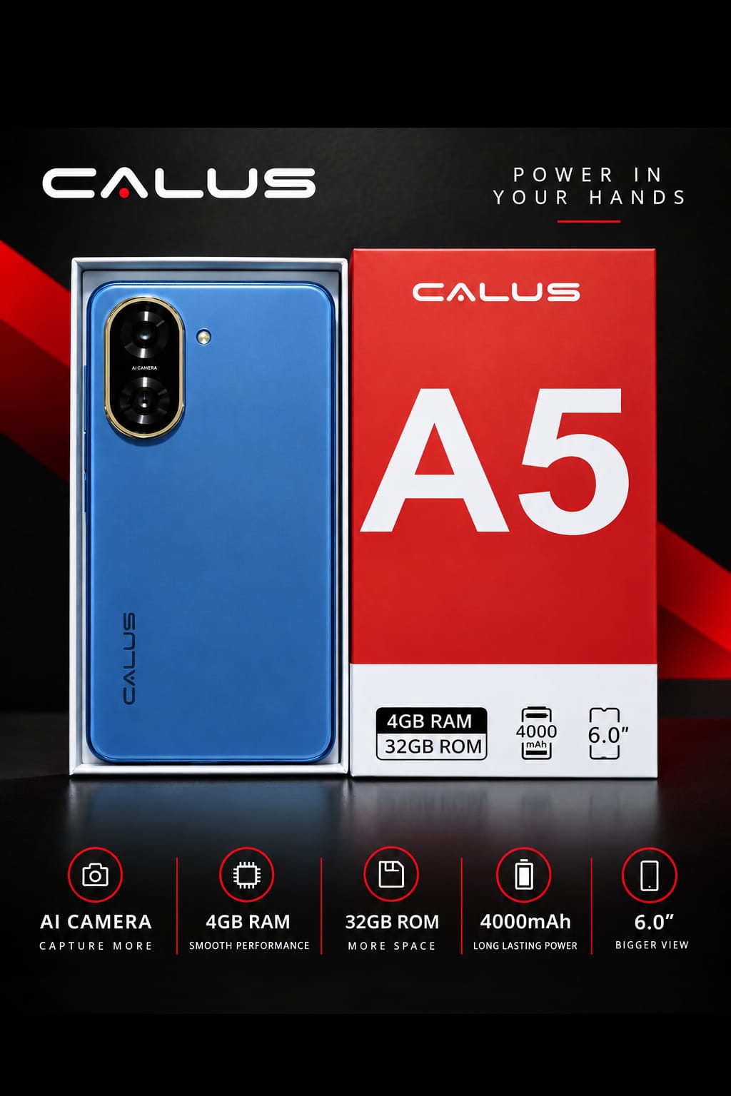 CALUS A5 STORAGE 32GB ROM+4GB RAM DUAL SIM BATTERY 4000MAH FACE UNLOCK ANDROID SMART PHONE HD SCREEN 6'' CAMERA FRONT: 8MP+BACK 13MP, 4G,