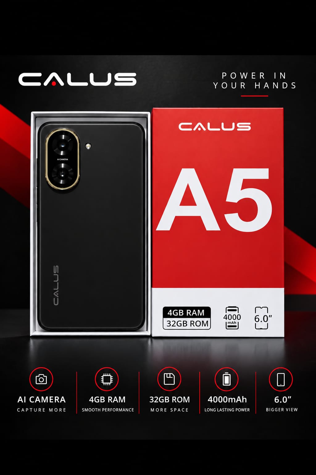 CALUS A5 STORAGE 32GB ROM+4GB RAM DUAL SIM BATTERY 4000MAH FACE UNLOCK ANDROID SMART PHONE HD SCREEN 6'' CAMERA FRONT: 8MP+BACK 13MP, 4G,