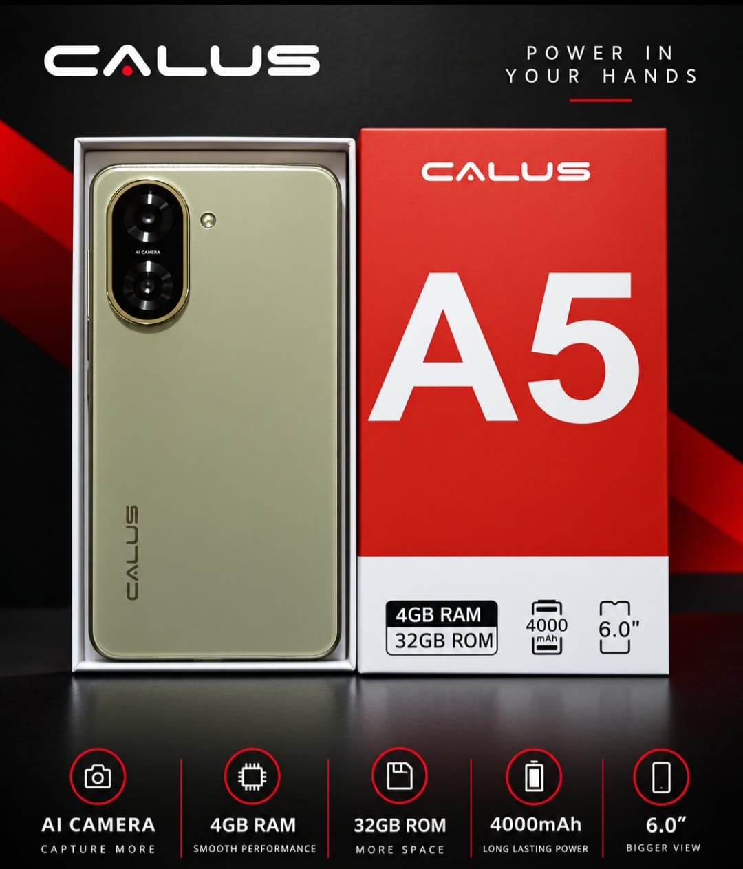 CALUS A5 STORAGE 32GB ROM+4GB RAM DUAL SIM BATTERY 4000MAH FACE UNLOCK ANDROID SMART PHONE HD SCREEN 6'' CAMERA FRONT: 8MP+BACK 13MP, 4G,