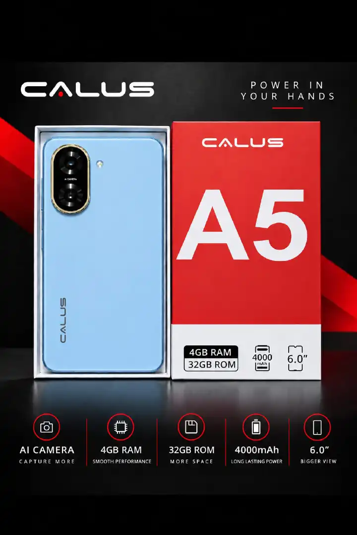 CALUS A5 STORAGE 32GB ROM+4GB RAM DUAL SIM BATTERY 4000MAH FACE UNLOCK ANDROID SMART PHONE HD SCREEN 6'' CAMERA FRONT: 8MP+BACK 13MP, 4G,