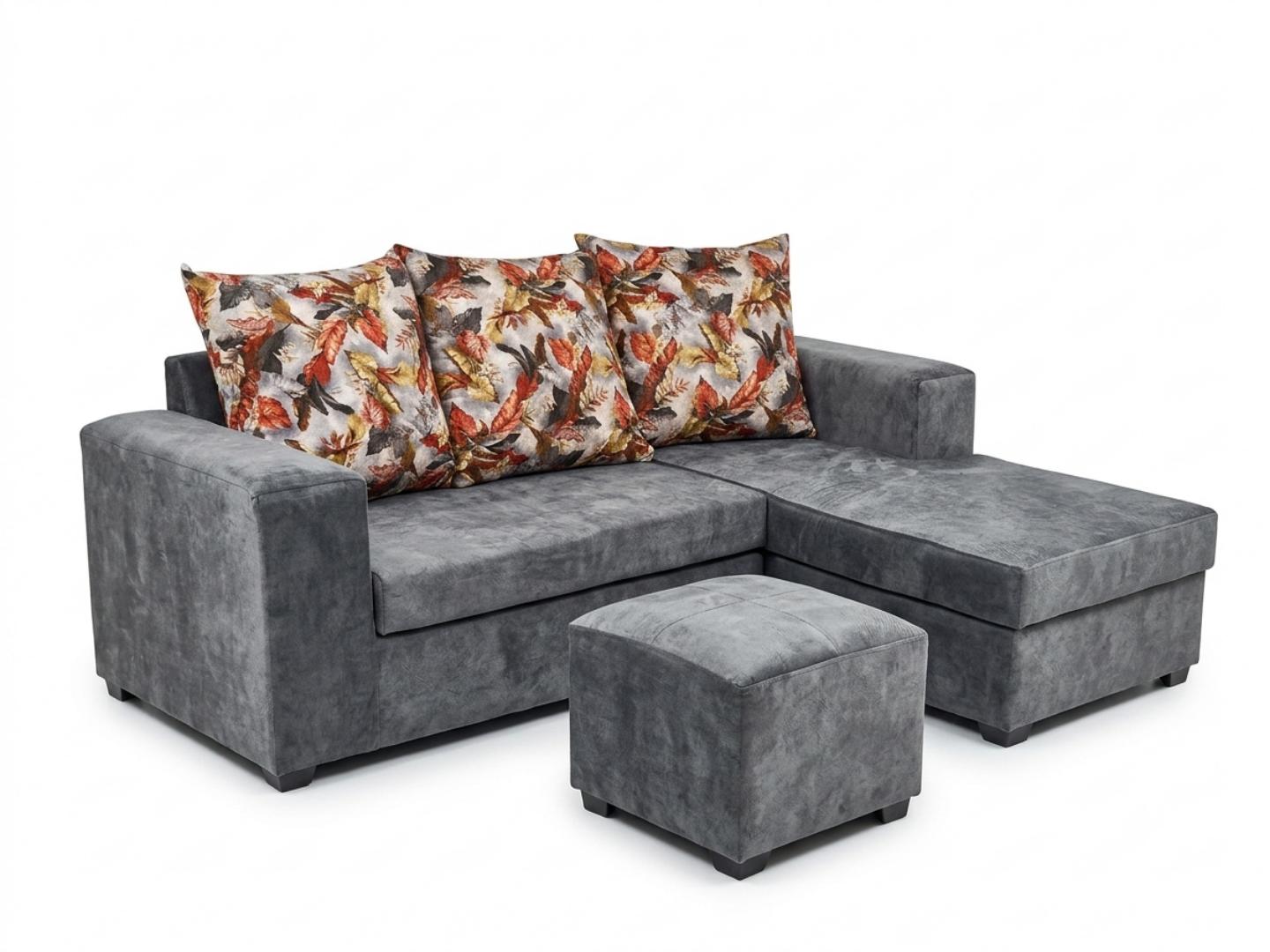 (offer) new classic l seat five seater sofa set. stylish for medium rooms . it is fitted with high quality cushions and fibre for pillows. it has a foot rest