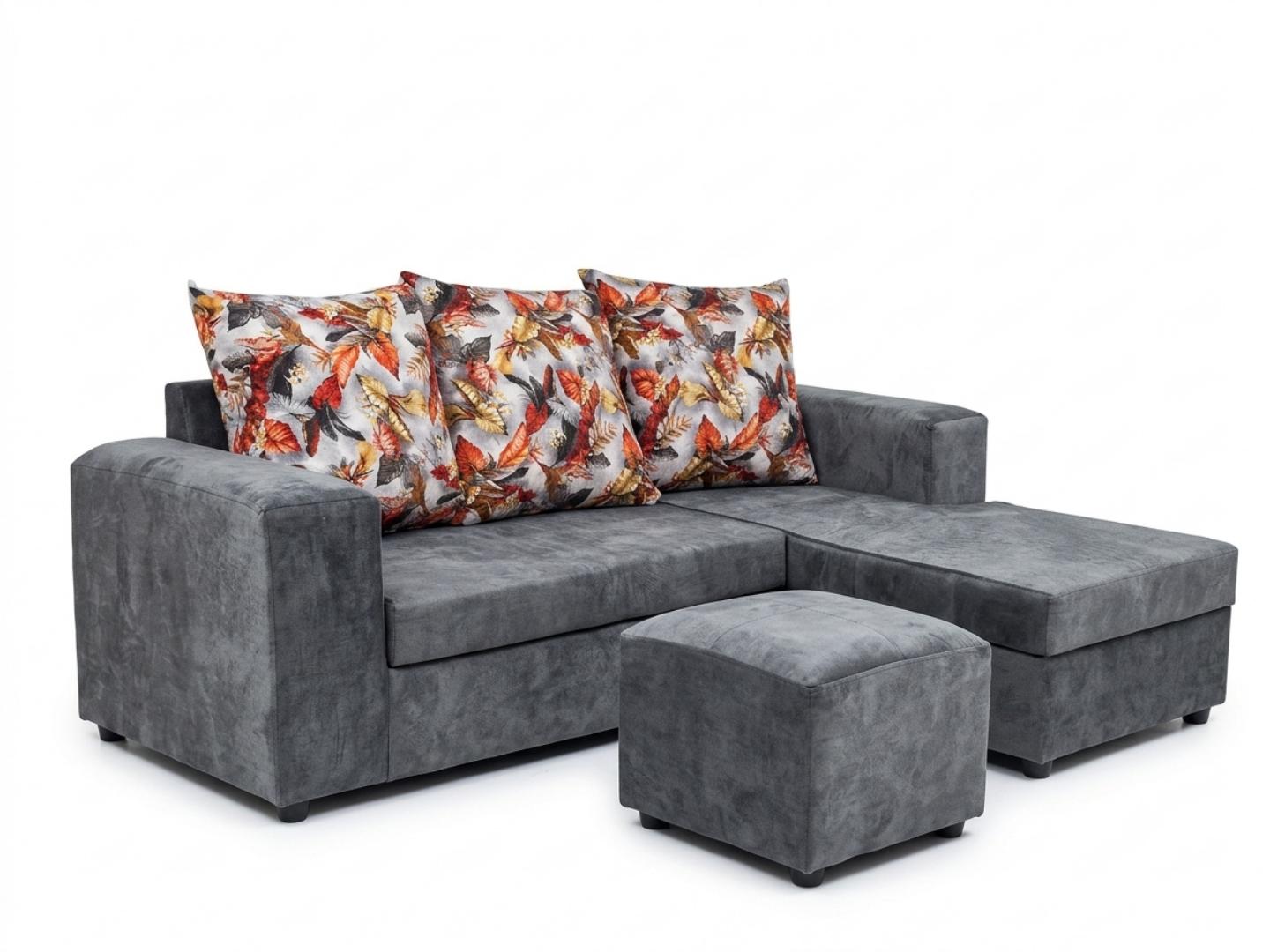 (offer) new classic l seat five seater sofa set. stylish for medium rooms . it is fitted with high quality cushions and fibre for pillows. it has a foot rest