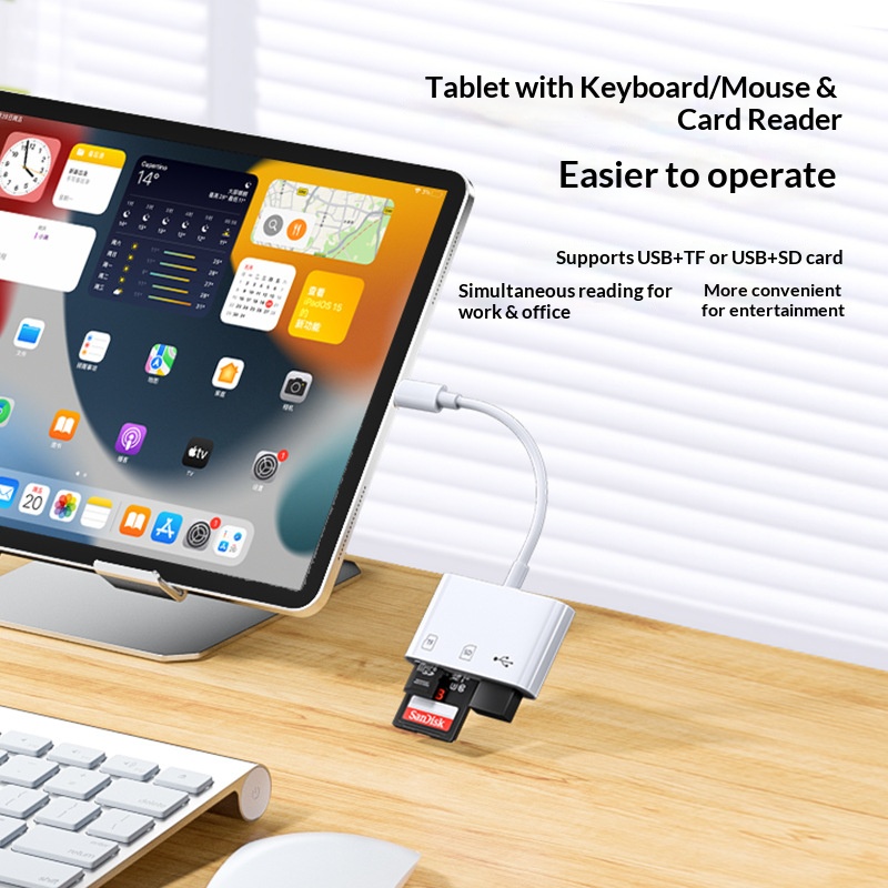 SD/TF card reader - compatible with computer, camera, tablet - portable converter - supports Apple fast charging