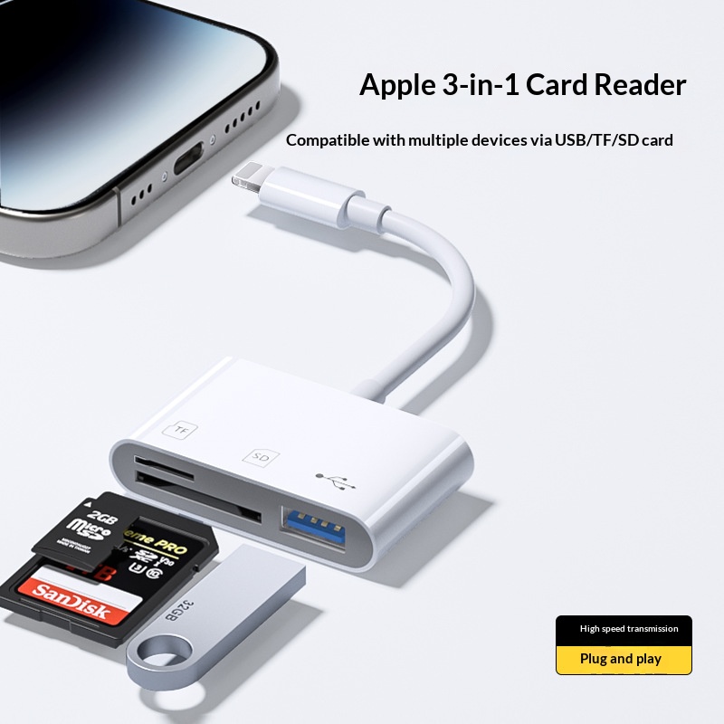 SD/TF card reader - compatible with computer, camera, tablet - portable converter - supports Apple fast charging