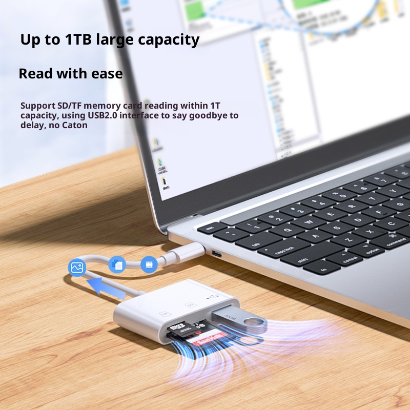 SD/TF card reader - compatible with computer, camera, tablet - portable converter - supports Apple fast charging