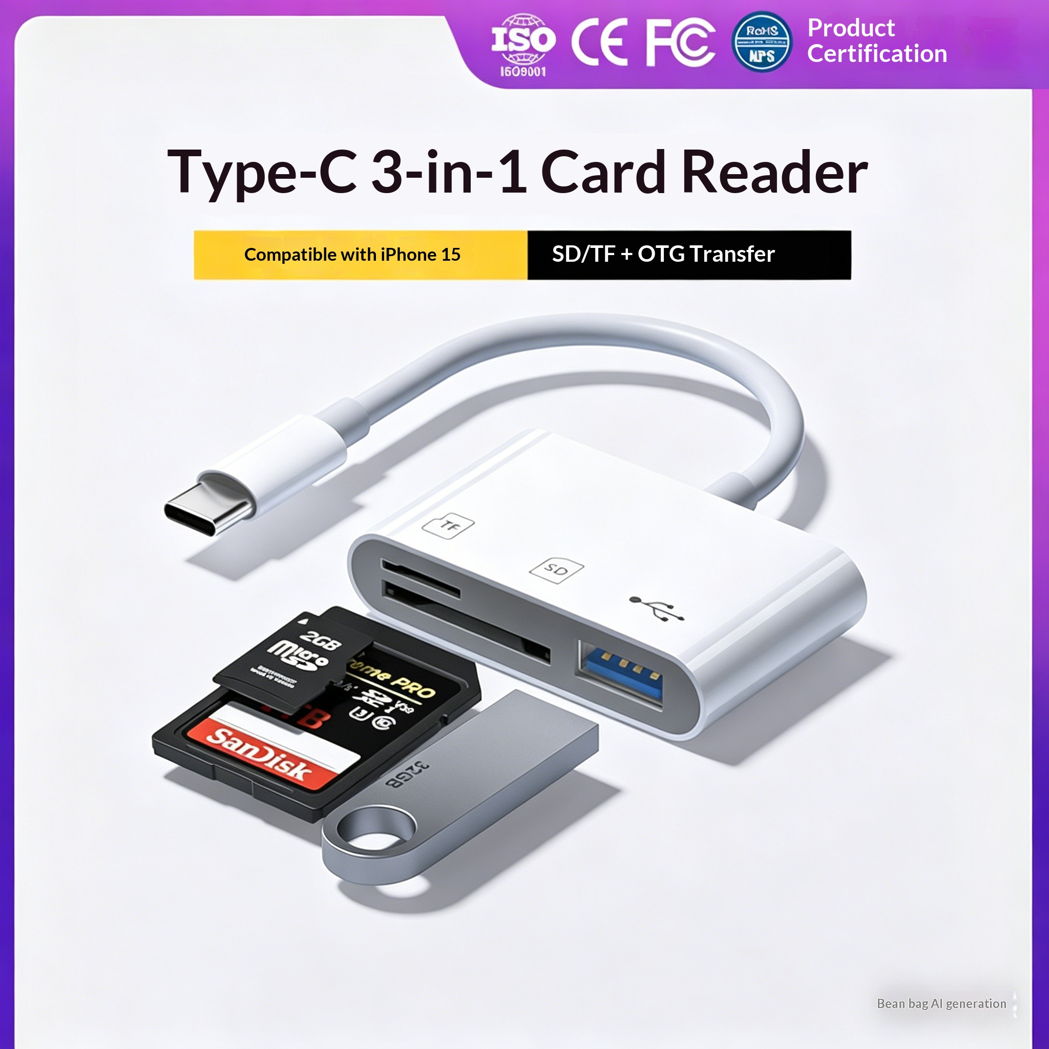 SD/TF card reader - compatible with computer, camera, tablet - portable converter - supports Apple fast charging