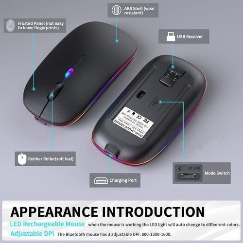 (BUY & GET FREE MOUSE PAD) NEW Original HP W10 Dual Mode Rechargeable Wireless Mouse with Bluetooth and dangle Connectivity Silent Click, Ergonomic Design, Slim, Long Battery Life – Black