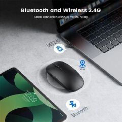 (BUY & GET FREE MOUSE PAD) NEW Original HP W10 Dual Mode Rechargeable Wireless Mouse with Bluetooth and dangle Connectivity Silent Click, Ergonomic Design, Slim, Long Battery Life – Black