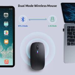 (BUY & GET FREE MOUSE PAD) NEW Original HP W10 Dual Mode Rechargeable Wireless Mouse with Bluetooth and dangle Connectivity Silent Click, Ergonomic Design, Slim, Long Battery Life – Black