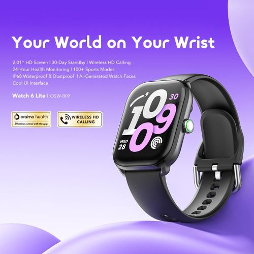 GET THE LATEST BRAND NEW 2026 EDITION Oraimo Watch 6 Lite 2.01” HD Screen Smart Watch 24 Hour Health Monitoring Smartwatch, Wireless Calling, IP68 Waterproof