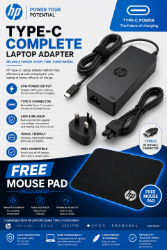 GET FREE MOUSE PAD(COMPLETE WITH POWER CABLE/FLOWER CABLE) HP 65W USB TYPE  C Laptop Charger For Spectre X360, Spectre, Chromebook, Elitebook X360, , ProBook Travel Type C Power Cord