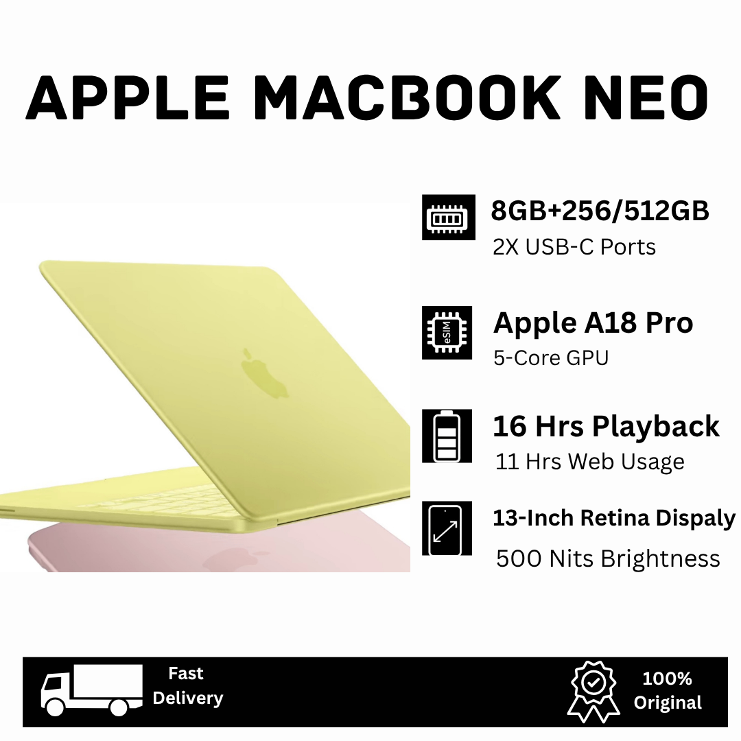 [NEW ARRIVAL🔥🔥] Brand New Apple MacBook Neo 13-Inch 256GB+8GB 2K QHD Liquid Retina Display 500Nits Apple A18 Pro Chip 6-Core CPU 5-Core GPU 16-Core Neural Engine 2X USB-C Ports MacBook Laptop
