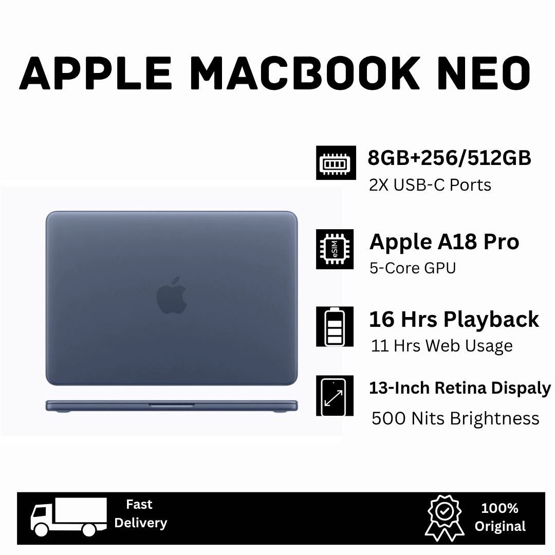 [NEW ARRIVAL🔥🔥] Brand New Apple MacBook Neo 13-Inch 256GB+8GB 2K QHD Liquid Retina Display 500Nits Apple A18 Pro Chip 6-Core CPU 5-Core GPU 16-Core Neural Engine 2X USB-C Ports MacBook Laptop