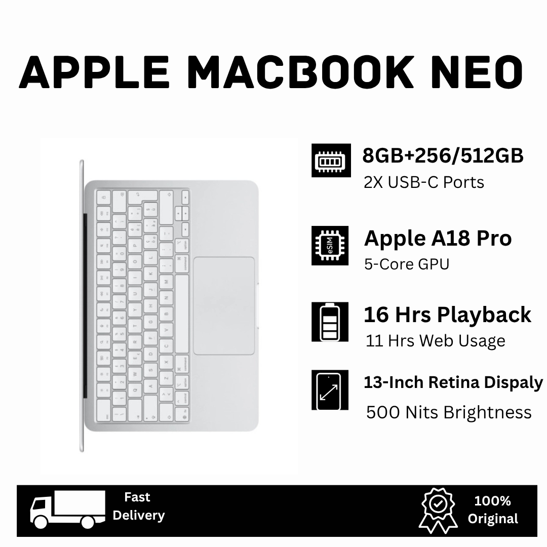 [NEW ARRIVAL🔥🔥] Brand New Apple MacBook Neo 13-Inch 256GB+8GB 2K QHD Liquid Retina Display 500Nits Apple A18 Pro Chip 6-Core CPU 5-Core GPU 16-Core Neural Engine 2X USB-C Ports MacBook Laptop