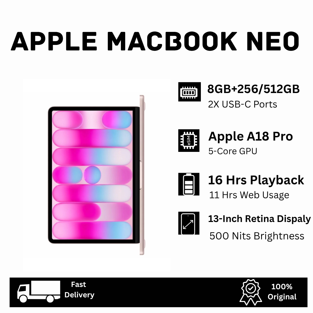[NEW ARRIVAL🔥🔥] Brand New Apple MacBook Neo 13-Inch 256GB+8GB 2K QHD Liquid Retina Display 500Nits Apple A18 Pro Chip 6-Core CPU 5-Core GPU 16-Core Neural Engine 2X USB-C Ports MacBook Laptop