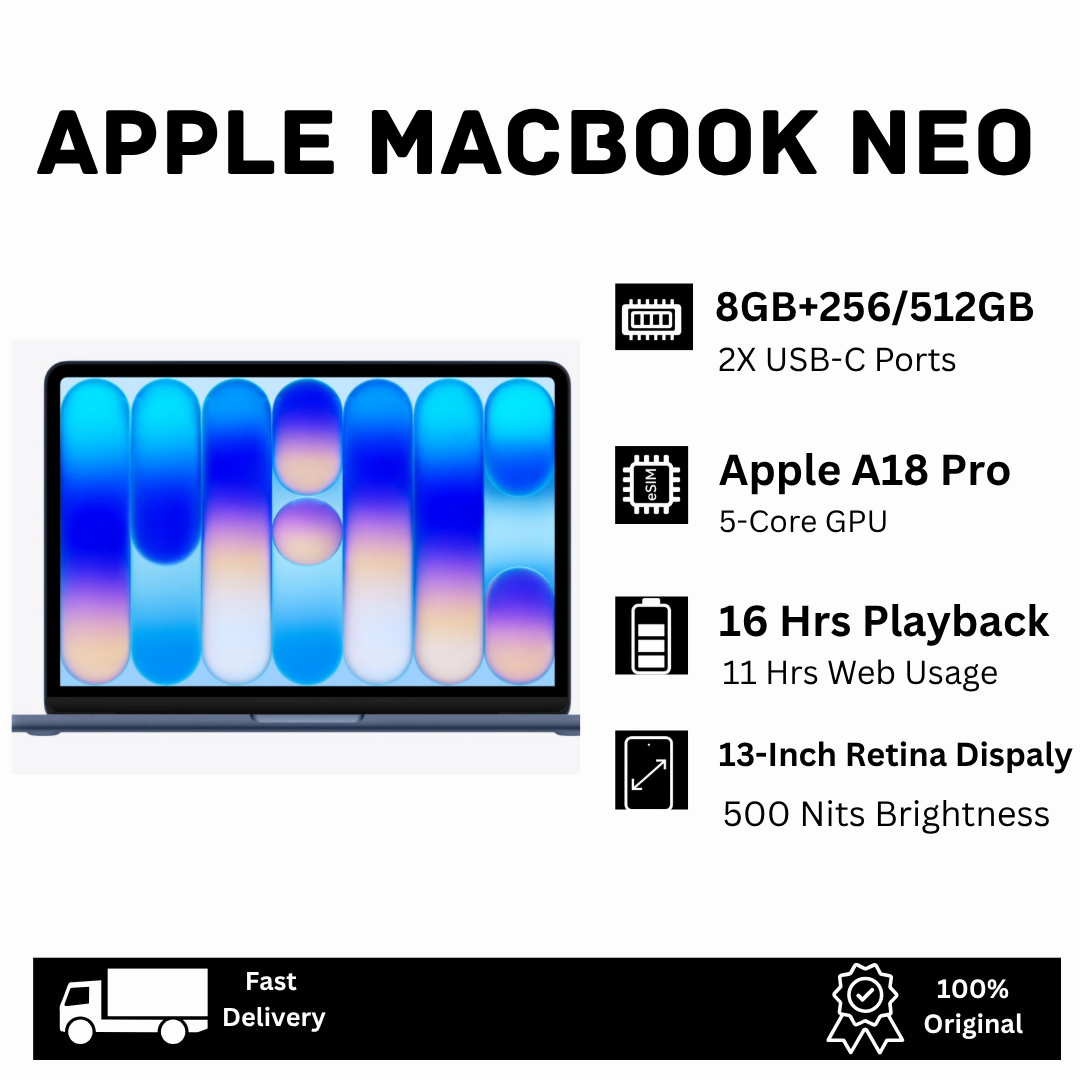 [NEW ARRIVAL🔥🔥] Brand New Apple MacBook Neo 13-Inch 256GB+8GB 2K QHD Liquid Retina Display 500Nits Apple A18 Pro Chip 6-Core CPU 5-Core GPU 16-Core Neural Engine 2X USB-C Ports MacBook Laptop