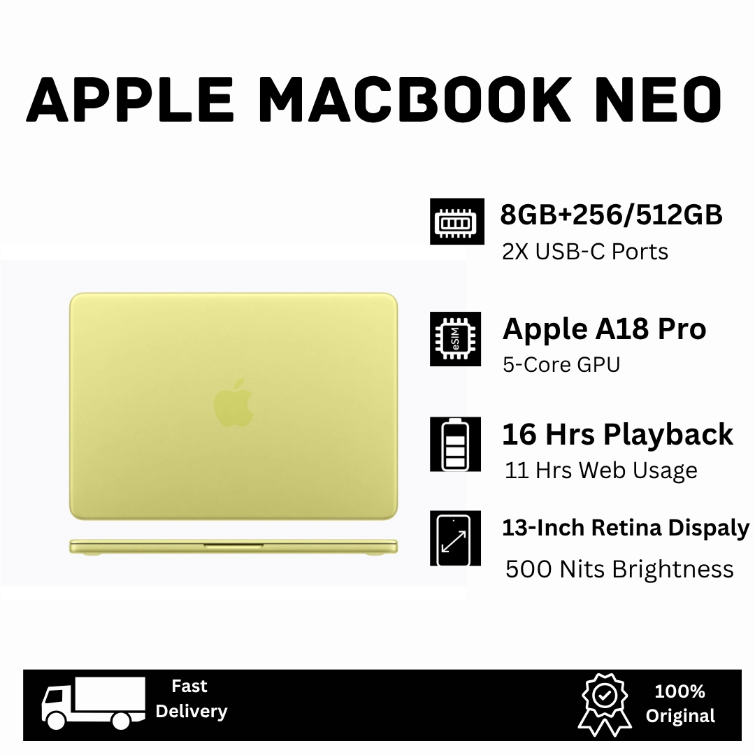 [NEW ARRIVAL🔥🔥] Brand New Apple MacBook Neo 13-Inch 256GB+8GB 2K QHD Liquid Retina Display 500Nits Apple A18 Pro Chip 6-Core CPU 5-Core GPU 16-Core Neural Engine 2X USB-C Ports MacBook Laptop