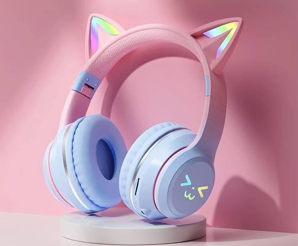 LED Flash Light Bluetooth Headphones Cute Cat Ears Wireless Earphone with Mic Kids Girls Stereo Cool RGB Headsets Bluetooth