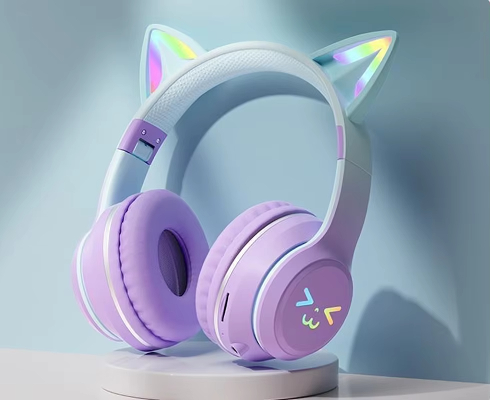 LED Flash Light Bluetooth Headphones Cute Cat Ears Wireless Earphone with Mic Kids Girls Stereo Cool RGB Headsets Bluetooth