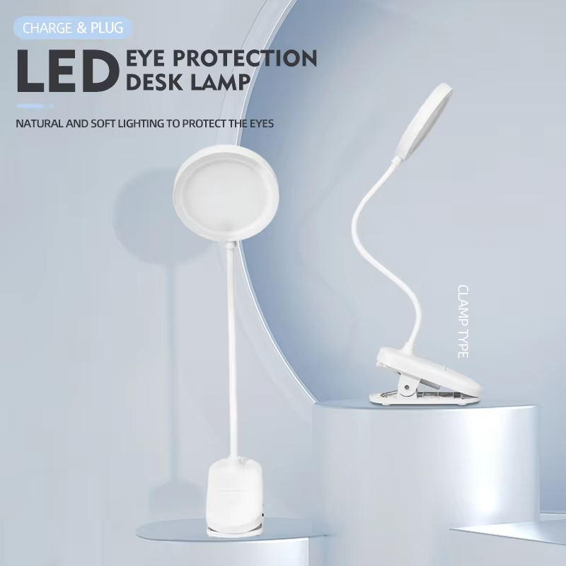 USB Rechargeable Clip On Desk Lamp, 3 Color Temperatures & Dimmable, LED Reading Light for Study Office Bedroom