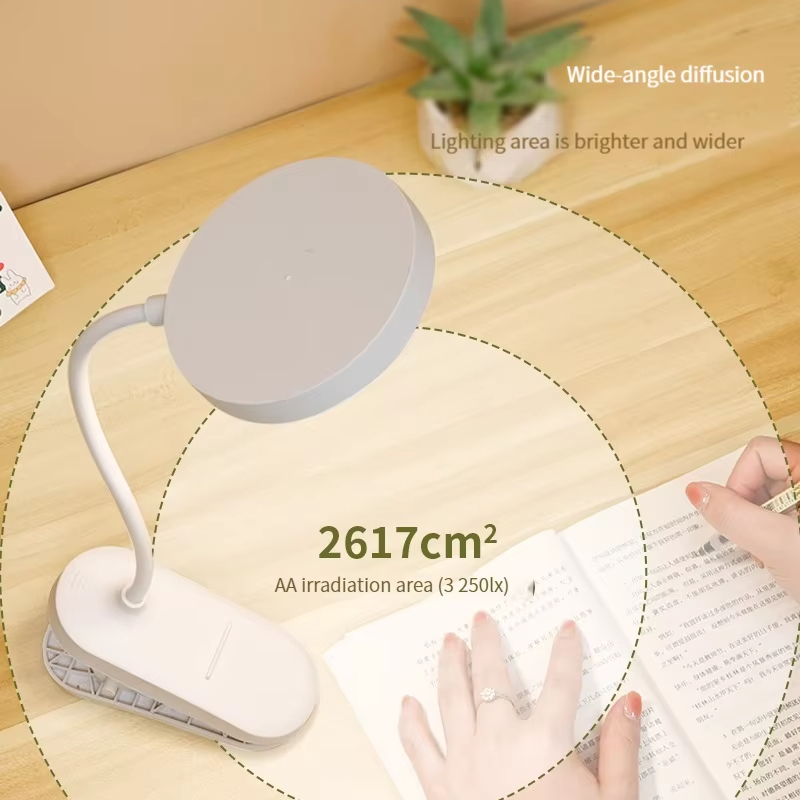 USB Rechargeable Clip On Desk Lamp, 3 Color Temperatures & Dimmable, LED Reading Light for Study Office Bedroom