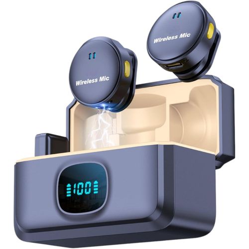 Dual noise cancellation magnetic wireless lavalier microphone system with a charging case with a digital battery display and power bank The set is designed for mobile devices, For TYPE-C DEVICES!!!