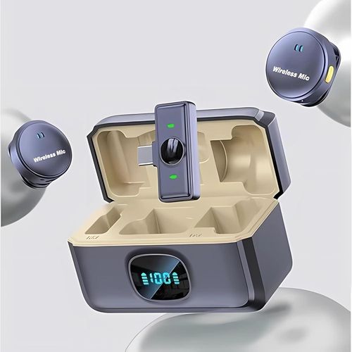Dual noise cancellation magnetic wireless lavalier microphone system with a charging case with a digital battery display and power bank The set is designed for mobile devices, For TYPE-C DEVICES!!!