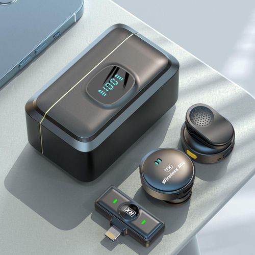 Dual noise cancellation magnetic wireless lavalier microphone system with a charging case with a digital battery display and power bank The set is designed for mobile devices, For TYPE-C DEVICES!!!
