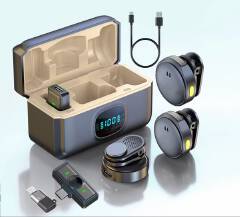 Dual noise cancellation magnetic wireless lavalier microphone system with a charging case with a digital battery display and power bank The set is designed for mobile devices, For TYPE-C DEVICES!!!