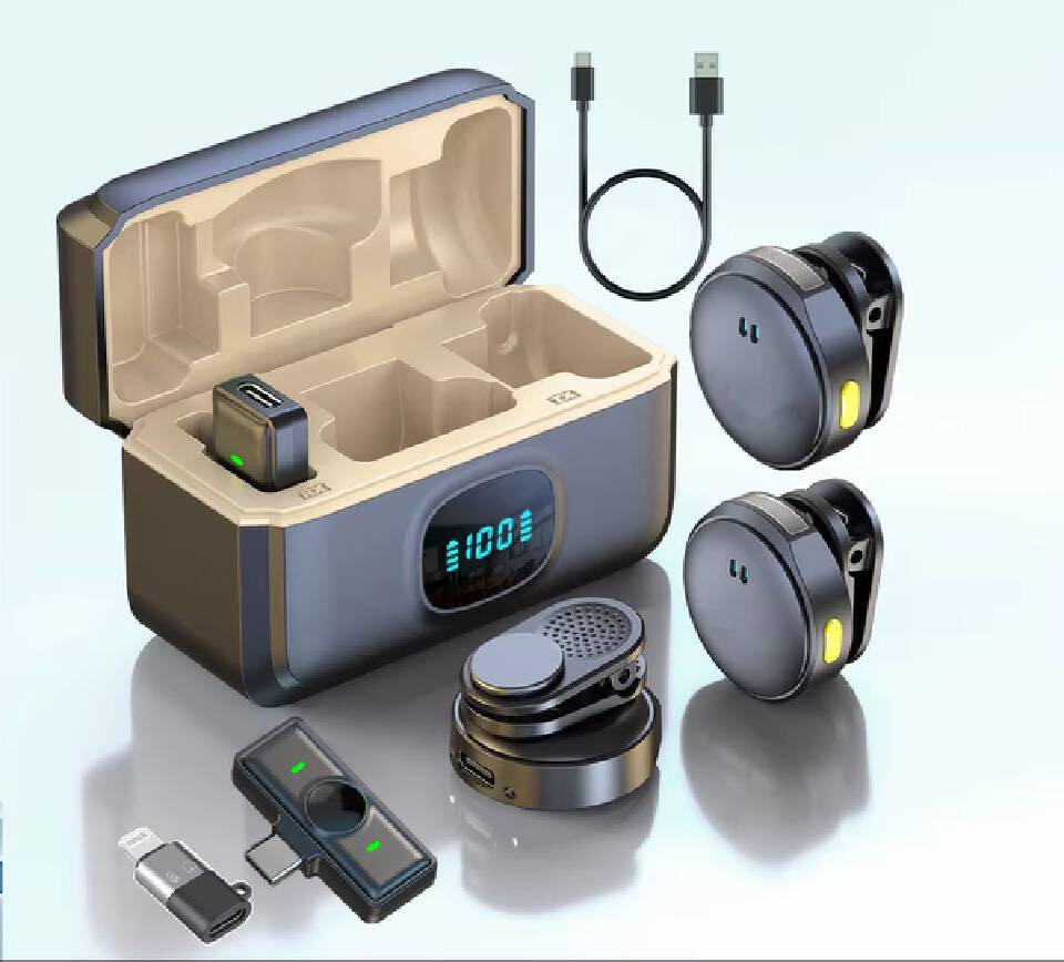Dual noise cancellation magnetic wireless lavalier microphone system with a charging case with a digital battery display and power bank The set is designed for mobile devices, For TYPE-C DEVICES!!!