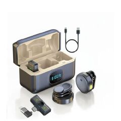 Dual noise cancellation magnetic wireless lavalier microphone system with a charging case with a digital battery display and power bank The set is designed for mobile devices, For TYPE-C DEVICES!!!
