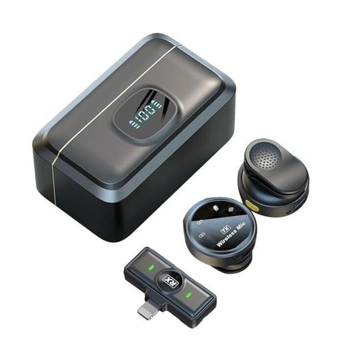 Dual noise cancellation magnetic wireless lavalier microphone system with a charging case with a digital battery display and power bank The set is designed for mobile devices, For TYPE-C DEVICES!!!