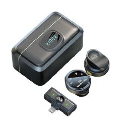 Dual noise cancellation magnetic wireless lavalier microphone system with a charging case with a digital battery display and power bank The set is designed for mobile devices, For TYPE-C DEVICES!!!