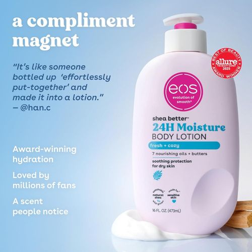 Eos Shea Better Body Lotion, Fresh & Cozy, 24-Hour Moisture Skin Care, Lightweight & Non-Greasy, Natural Shea, Vegan 473ml