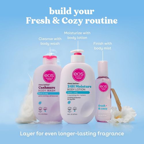Eos Shea Better Body Lotion, Fresh & Cozy, 24-Hour Moisture Skin Care, Lightweight & Non-Greasy, Natural Shea, Vegan 473ml